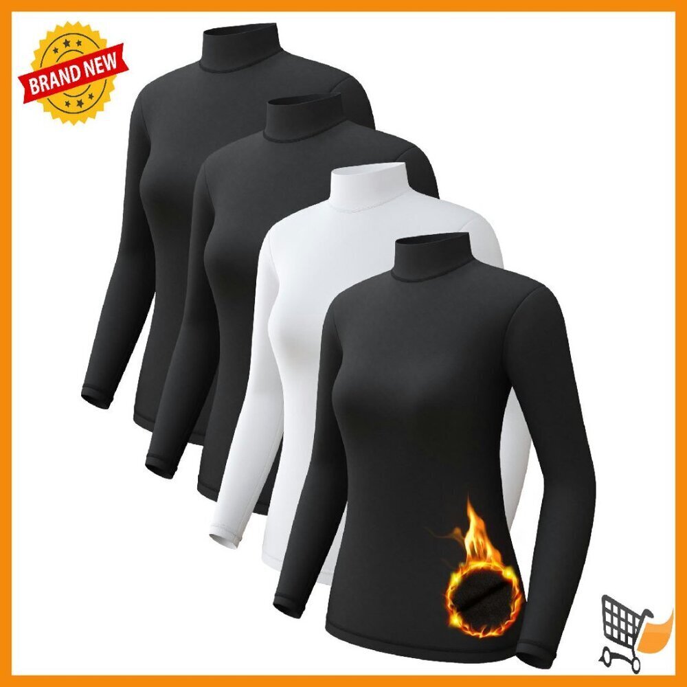 Women's Fleece Lined Thermal Turtleneck Base Layer Top Long Sleeve